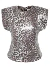 Ganni Women Printed Leopard Sequins T-shirt In Animal Print