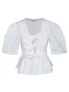 Ganni White Stretch Cotton Blouse In White