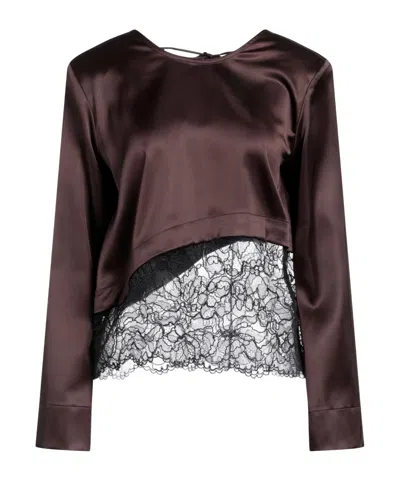 Ganni Mole Lace-panel Blouse In Brown