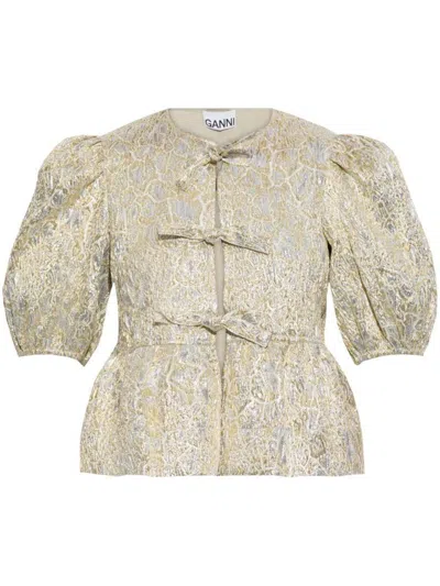 Ganni Lurex Thread Blouse In Gold/silver