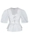 Ganni White Stretch Cotton Blouse In White