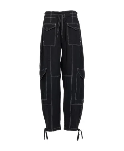GANNI GANNI TOPSTITCH DRAWSTRING HEM CARGO PANTS
