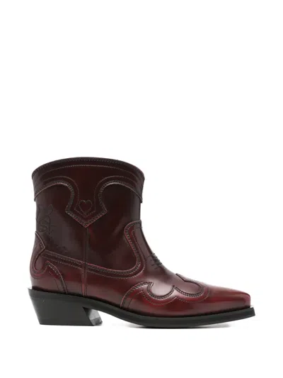 Ganni Topstitched Boots In Multi