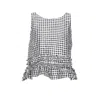 Ganni Crinkled Check Frill Top In Black