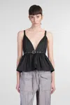 Ganni Black V-neck Top With A Waistband Under The Bust In Black