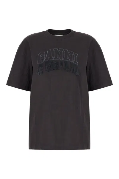 Ganni Logo-embroidered T-shirt In Grey