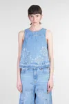 Ganni Womens Light Blue Stone Broderie Sleeveless Denim Top In Blue