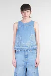 Ganni Broderie Anglaise Denim Top In Blue