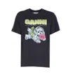 Ganni Organic Cotton T-shirt Featuring Dog Graphic In Blue