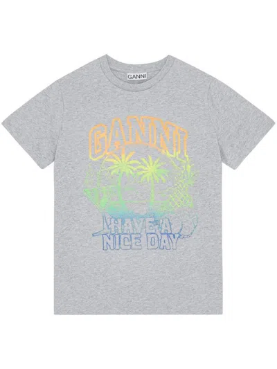 Ganni Woman T-shirt Grey Size M Organic Cotton
