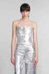 Ganni Woman Top Silver Size 6 Organic Cotton In Silver