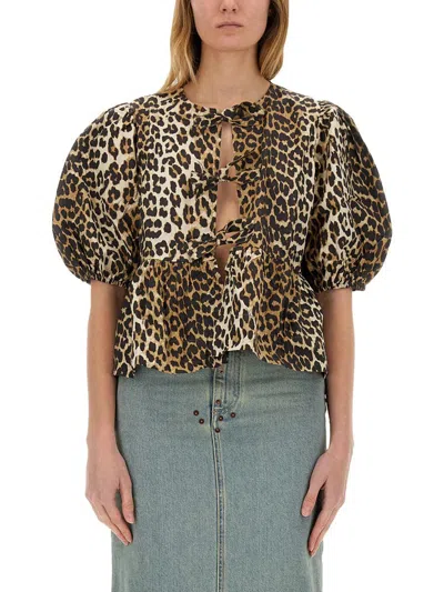 GANNI GANNI BLOUSE WITH ANIMAL PATTERN