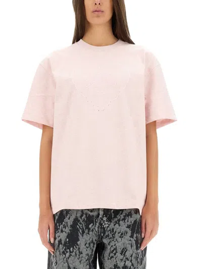 Ganni Pink Heavy Cotton Drop Shoulder Heart T-shirt