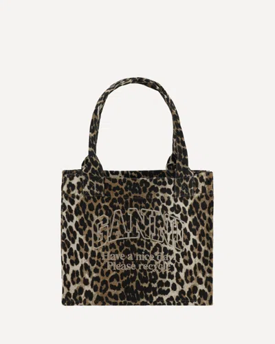 Ganni Womens Leopard Easy Shopper Large Recycled-cotton Tote Bag