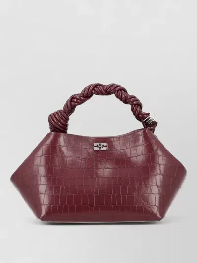 Ganni Tote Bag Structured Croc Texture Twisted Handle In Burgundy