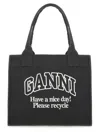 Ganni Recycled Cotton Large Tote Bag In Black