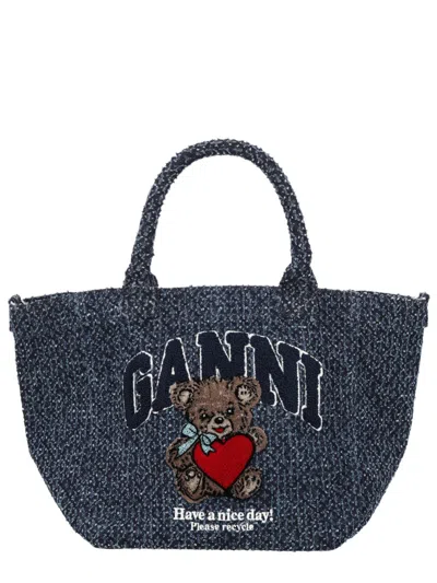 Ganni Multicolour Organic Cotton Handbag In Blue