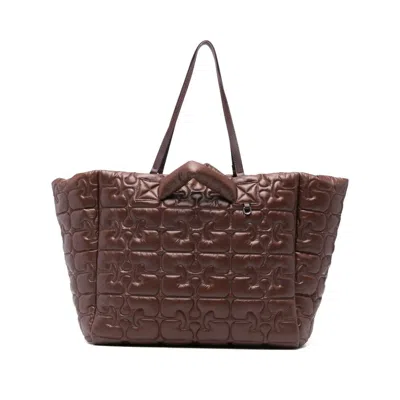 Ganni Quilted Re-tech Xxl Tote Bag In Brown