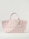 Ganni Vichy Xxl Checked Shopper Canvas Tote In Pink