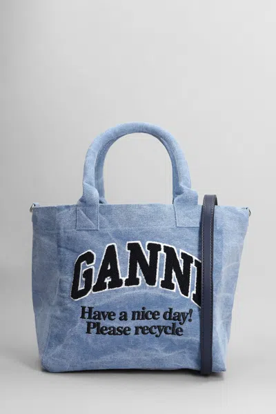 Ganni Tote In Blue Cotton