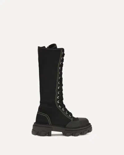 Ganni Trail Tall Lace-up Boots In Animal Print