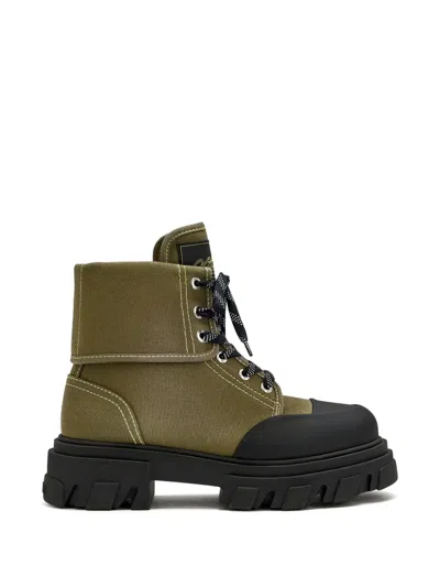 Ganni Trail Canvas Combat Boots In Green