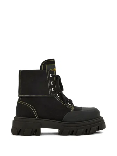 Ganni Trail Contrast-stitch Combat Boots In Black