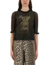 Ganni Transparent Jacquard Top With Playful Graphic In Black