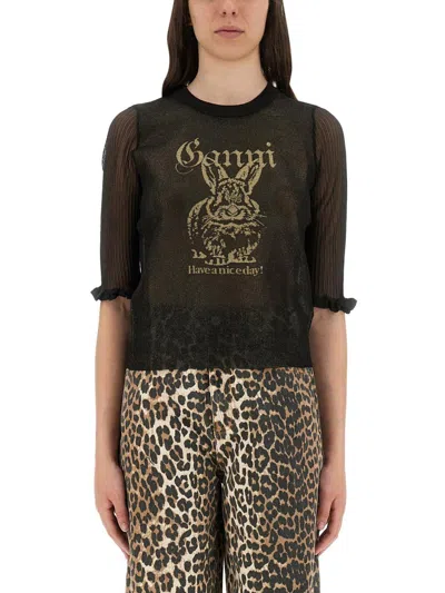 GANNI GANNI TRANSPARENT JACQUARD TOP