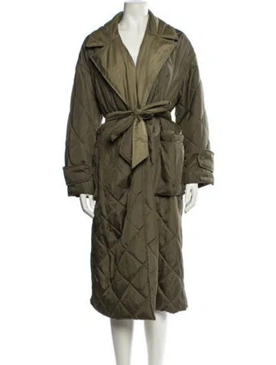 Pre-owned Ganni Trench Coat In Green