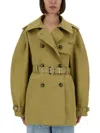 Ganni Double-breasted Midi Trench Coat With Oversized Sleeves In Brown