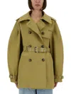 Ganni Double-breasted Midi Trench Coat With Oversized Sleeves In Brown