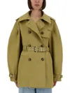 Ganni Double-breasted Midi Trench Coat With Oversized Sleeves In Brown