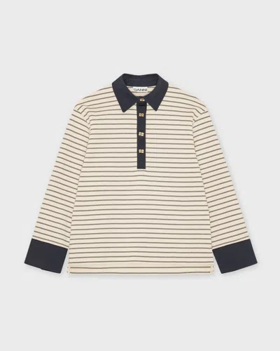 Ganni Tröja Single Piquet Jersey Polo Egret