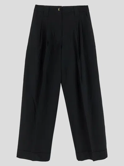 Ganni Mid-rise Pleated Trousers In Black