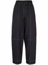 Ganni Womens Black Curved-leg Mid-rise Organic Cotton-blend Trousers In Black