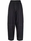 Ganni Womens Black Curved-leg Mid-rise Organic Cotton-blend Trousers In Black