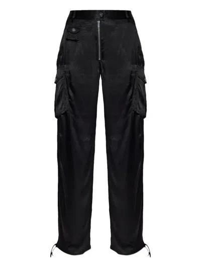 Ganni Satin Cargo Trousers In Black