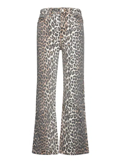 Ganni High-waisted Flared Trousers With Bold Leopard Print In Brown