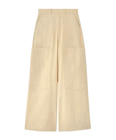 Ganni Trousers In Beige Suiting In Yellow