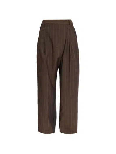 Ganni Trousers In Brown Pinstripe Wool