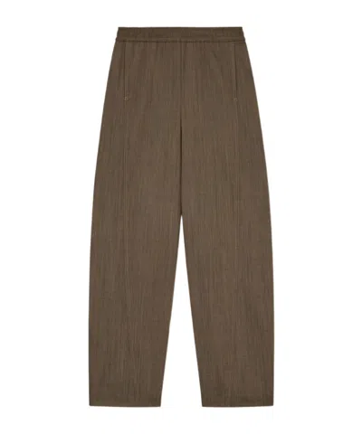 Ganni Trousers In Brown Wool Melange