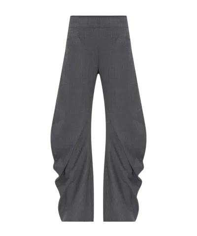 Ganni Trousers In Grey Wool Melange In Gray