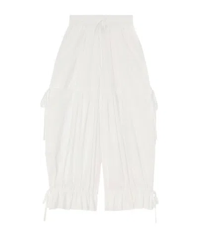 Ganni Trousers In White Cotton