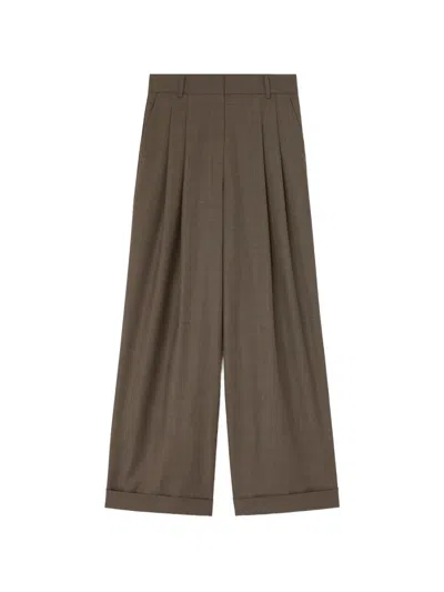 Ganni Trousers In Wool Suiting In Braun