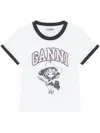 Ganni White T-shirt With Lettering Logo And Front And Back Print In White