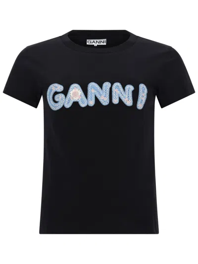 Ganni T-shirt Con Logo In Black