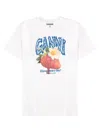 Ganni Womens Bright White Jersey Strawberry Printed Round-neck Cotton-jersey T-shirt In Brown