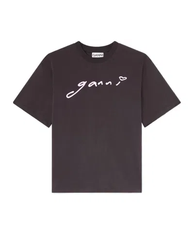 Ganni Heavy Cotton Jersey Relaxed Fit T-shirt In Brown