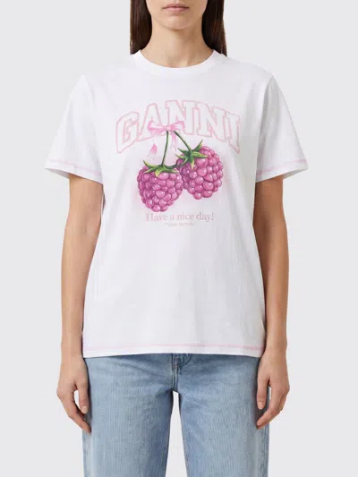 Ganni Baby Fit Raspberry T-shirt In Bright White